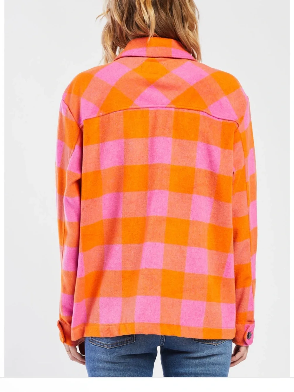 Women's velvet heart Pink & Orange Plaid Shacket Jacket! M